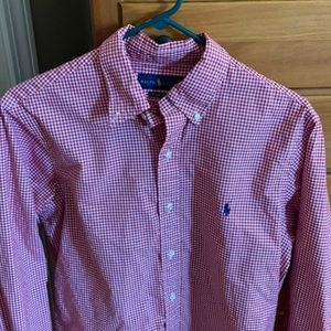 Ralph Lauren Mens M Medium Shirt Top Button Down EUC Red Gingham Plaid